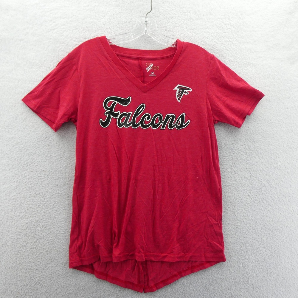 G-III Shirt Womens Medium Atlanta‎ Falcons Red V-Neck Glitter Twist Back Y2K